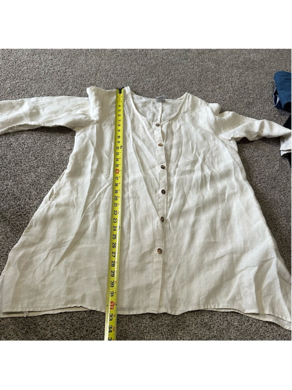 Click By Colour Me Cotton 100% Linen Button Down Tunic Top Beige XL Lagenlook - Picture 8 of 13